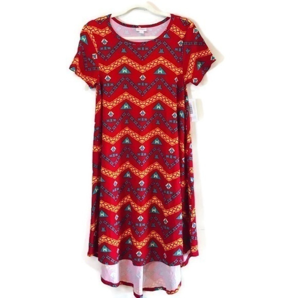 NWT LLR Carly Red Green Yellow Print Swing Dress LuLaRoe Women’s size XS Small